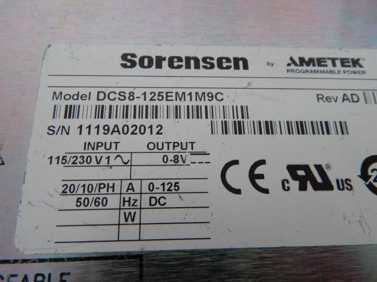 Sorensen DCS8-125E M9C (GPIB) DC Power Supply 8V @ 125A (5 in stock) Sorensen DCS8-125E M9C (GPIB) DC Power Supply 8V @ 125A (5 in stock)